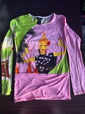 Custo Barcelona Pink & Lime Graphic Colorblock Long-Sleeve Top